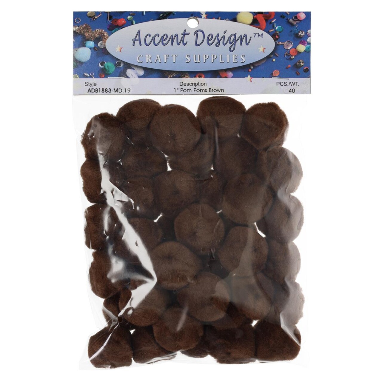 PA Essentials Pom Pom Balls 1" 40pc Brown – Arts and Crafts Supplies, Puff Balls for DIY Projects, Pompoms for Crafting, Pom Pom Decorations, Kids Craft Accessories